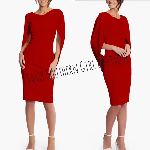 ⭐🆕Betsy & Adam red cape cocktail dress - Picture 4 of 10